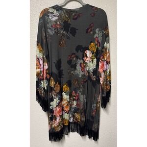 Asos Tall SZ 4 Cardigan Kimono Fringe Dark Moody Floral Butterflies Artsy Boho